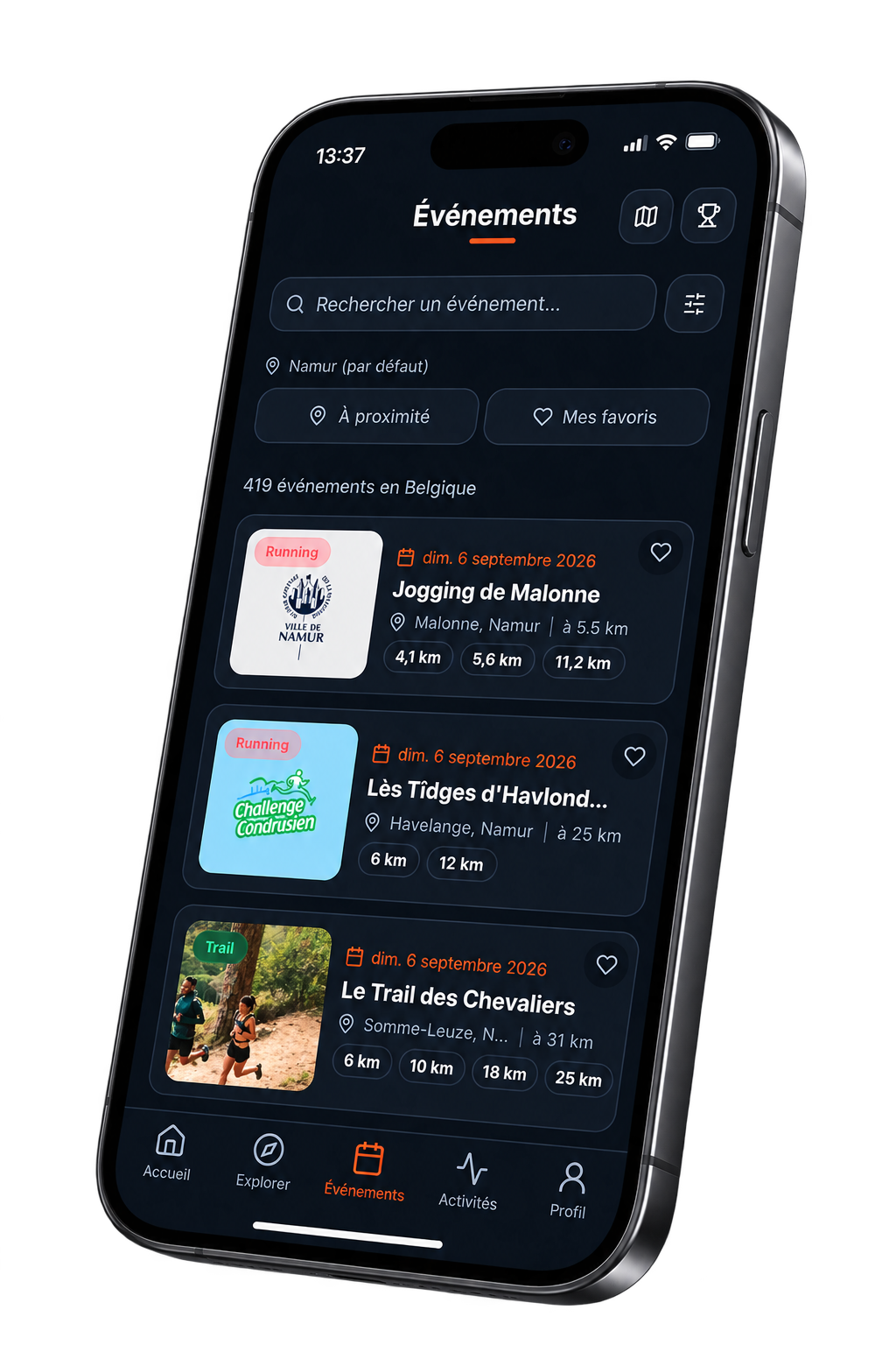 Lijst met sportevenementen in de Challenges-app